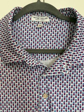 Peter Millar Short Sleeve White Golf Shirt with Navy & Maroon Skull Print